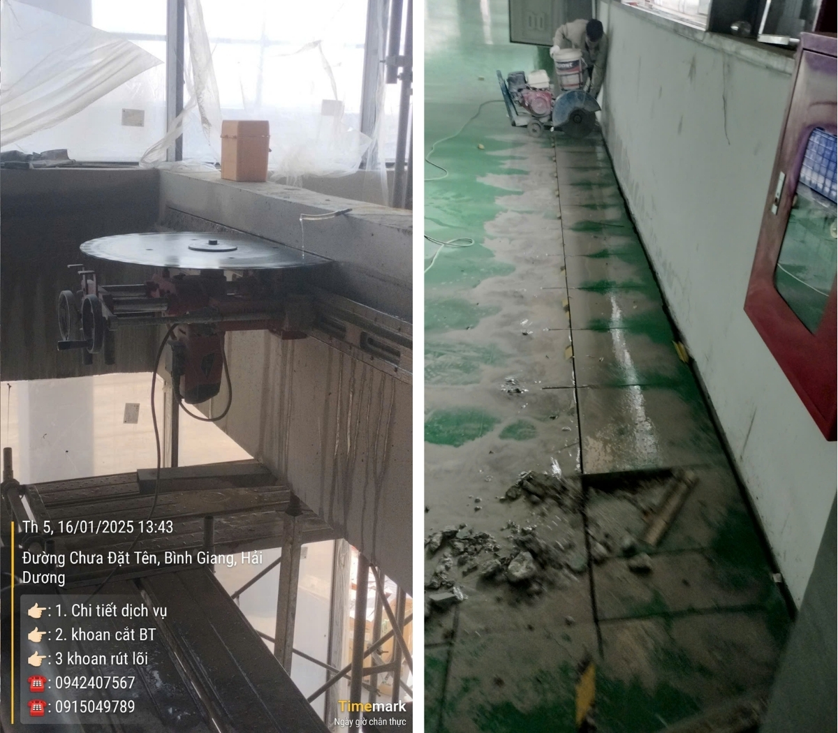 Máy cắt tường chuyên dụng, minh chứng cho dịch vụ cắt bê tông uy tín tại Hải Phòng của Ngọc Tuyến.